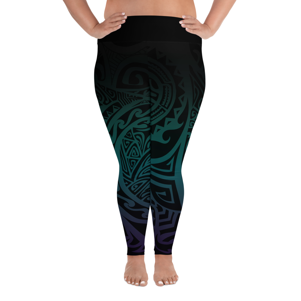 All-Over Print Plus Size Leggings - Midnight Teal & Purple