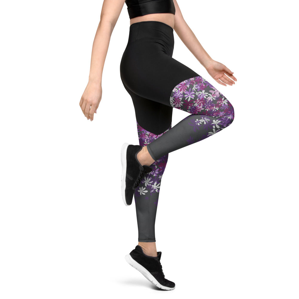 Sports Leggings - Tiare Bloom – Black Pearl Designs